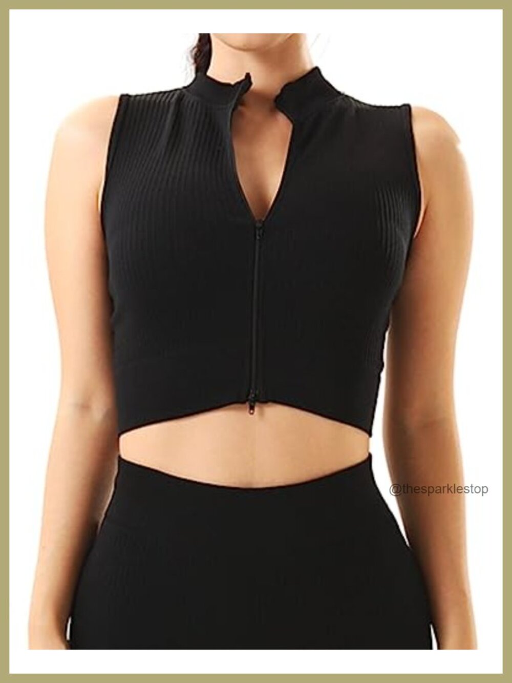 Zip Up Sleeveless Yoga Tank Top Athletic Crop Jacket Stretch Nylon Spandex